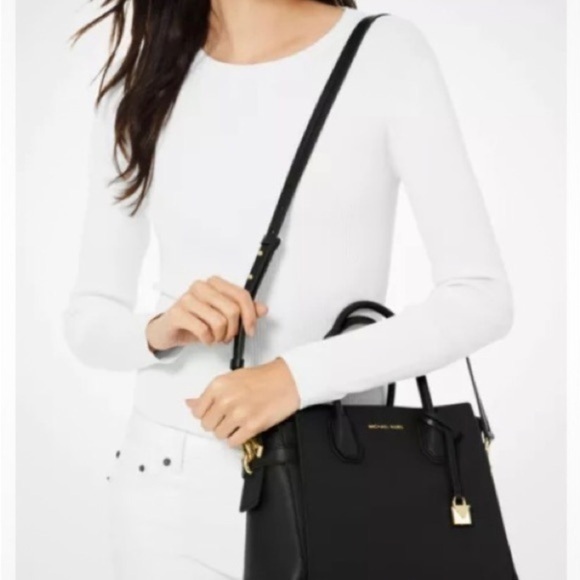 Michael Kors Mercer Handbag Black Leather Purse Crossbody - Picture 2 of 5